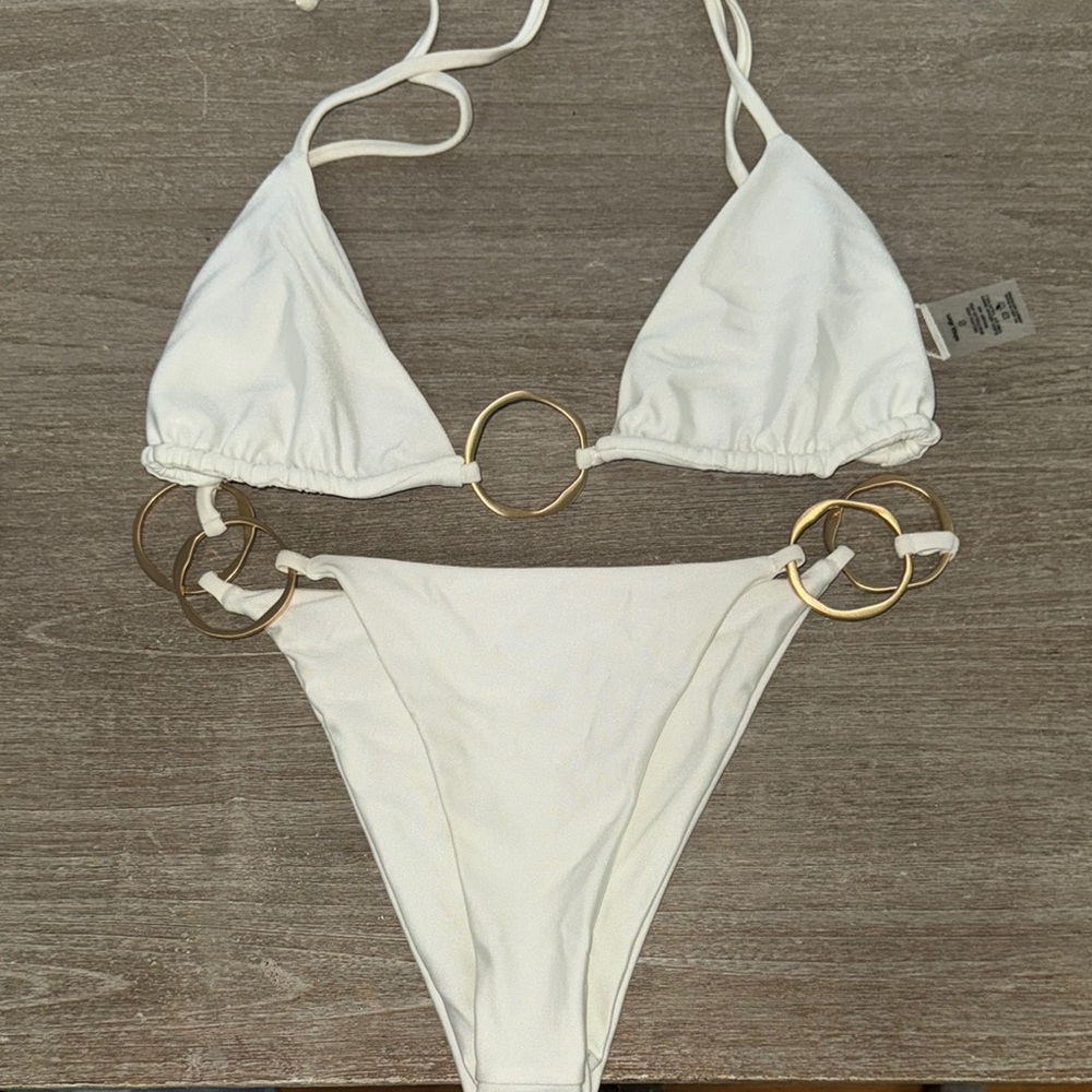 Cult Gaia White and Gold Bikini with Triangle Top